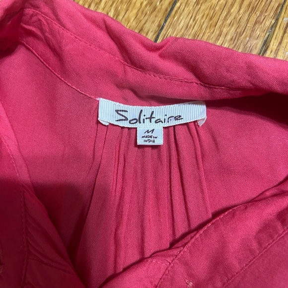 Solitaire Oversized BOHO Embroidered Coral High Low Top M - Picture 7 of 9